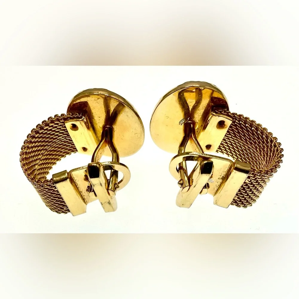Vintage Gold Tone Mesh Wrap Around Cufflinks Red Cabochon Center